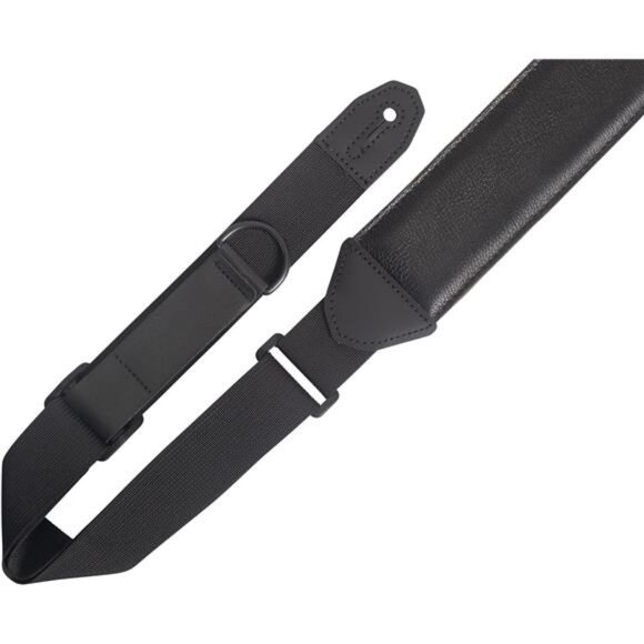 Black Leather Guitar Strap Adjustable Padded Suede Back for Electric Acoustic - Picture 2 of 6